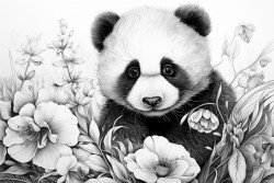 cute panda playing with a kitten