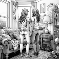 two girl best friends in a room coloring