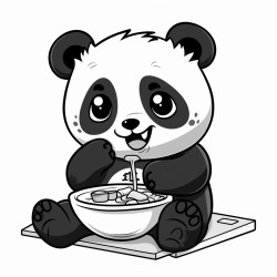 panda doing homework and eating chinese food