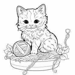 cute cat playing with a ball of yarn
