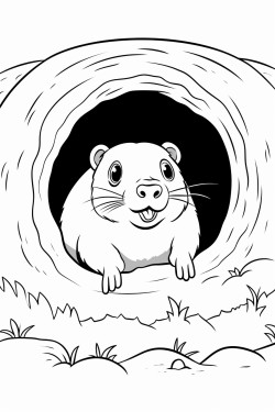 mole looks out of a mole hole