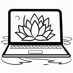 a laptop with a photo of a lotus flower floating on water on its screen