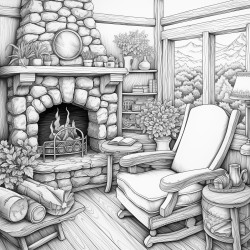 a rocking chair by a cozy fireplace