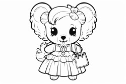 a koala in a dress with airpods