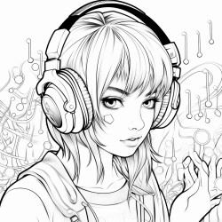 emo girl that has red end of her hair with gaming headphones listening to music on her phone