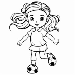 outline girl with ponytail wearing soccer uniform playing soccer