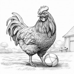realistic chicken playing soccer