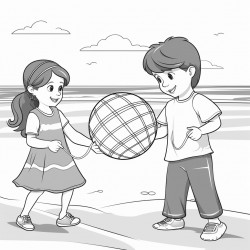 kids on the beach play with beach ball