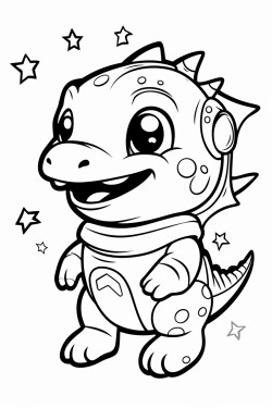 a cute dinosaur in space with a psychedelic design style