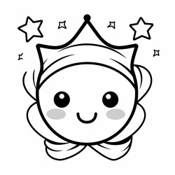 a kawaii moon with a smiling face wearing a starry crown