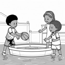 kids playing basketball in water pool