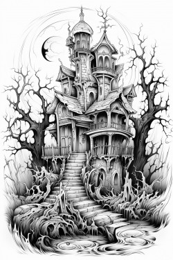 haunted house with ghosts
