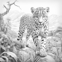 paysage magique il grec jaguar perroquet