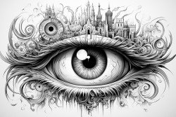 mystical eyeball with cool colors and shapes