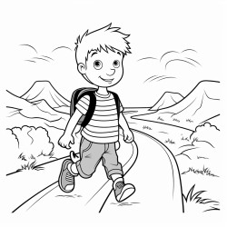 a boy walk on road zebra