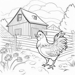 childfriendly farm yard scene to include a coq and bulll
