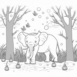 lights in the forest and elephant