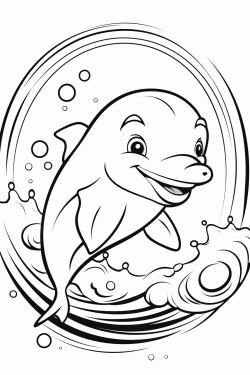 a friendly dolphin jumping through waves with bubbles