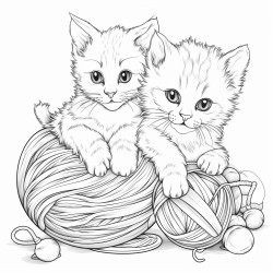 playful kittens with yarn balls
