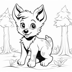 a baby wolf playing in the woods