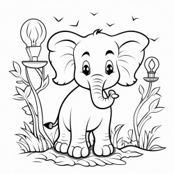 elephant in the forest with light bulbs