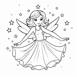 a beautiful older teen tooth fairy flying surrounded by stars