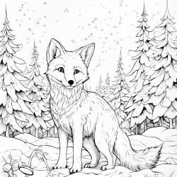 a fox in a forest with snow falling around it