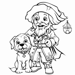 a pirate wizard with a clown puppy