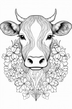 cow face with flowers all around it