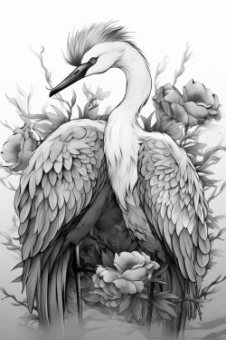 two white cranes facing each other with heads held high and wings open