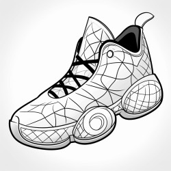 a basketball shoe with a soccer ball pattern and a black