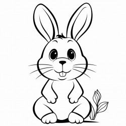 a simple bunny rabbit next to a large carrot