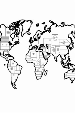 world countries in alphabetical order with its national flag designed into the country shape
