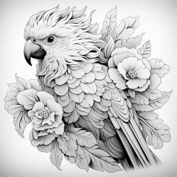parrot highly detailed black outline mandalas theme floral elements no grayscale epic illustration masterpiece