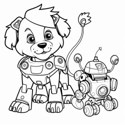 lion playing with a robot
