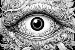 mystical eyeball with cool colors and shapes