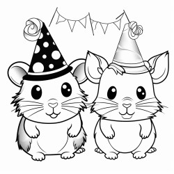 a rabbit hamster and turtle with party hats
