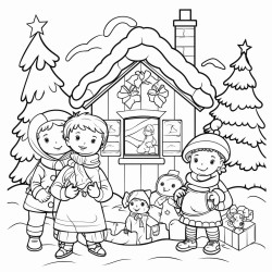 cozy christmas coloring book page no colors black and bold lines