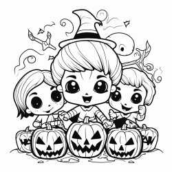 cute but spooky halloween line art black and white bold even lines no grayscale