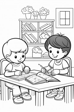 young children doing math assignment in classroom