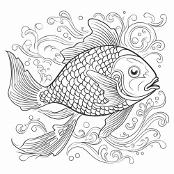 a fish leaping out of water with intricate patterns in the waves