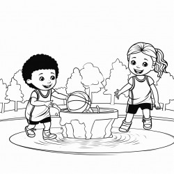 kids playing basketball in water pool