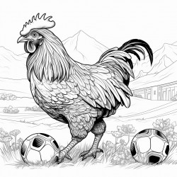 a chicken playing soccer