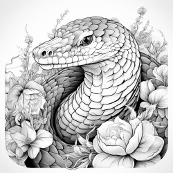 snake mystical theme highly detailed black outline floral elements