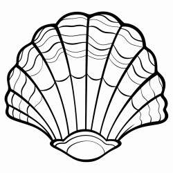 the illustration should be in super simple black and white bold line art with a clear mostly empty background includes only outlines with no filled in black areas ensuring no shading no complex images and making it very easy to color in between the lines a cute clam in the ocean