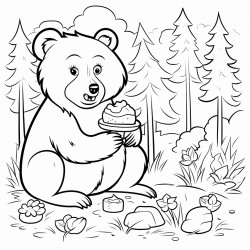 bear eat honey in forest with fox