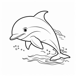 kids coloring page with dolphin black and white simple line art style minimalist drawing white background style raw