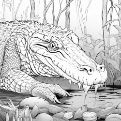 crocodile eating a frog in a forest