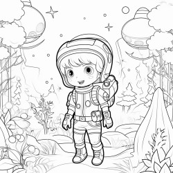 an astronaut exploring a magical forest