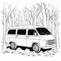 a van on a spooky forests